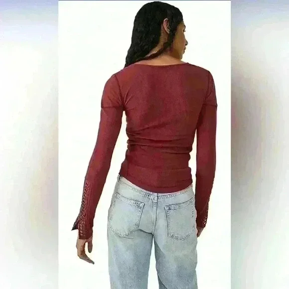 Free People A Little Unruly Top in Red Jasper Size Small - Picture 3 of 10